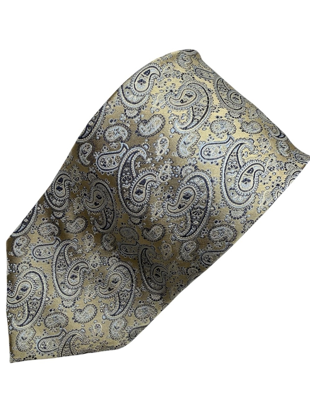 BURMA BIBAS Vintage Silk Tie Gold Blue Baroque Paisley Wide